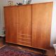 Vintage 50s polished wood wardrobe with mirror