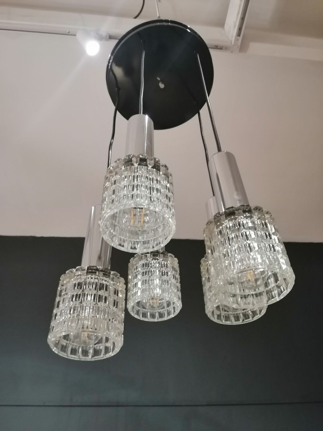 Glass and chrome chandelier by Massive Belgium