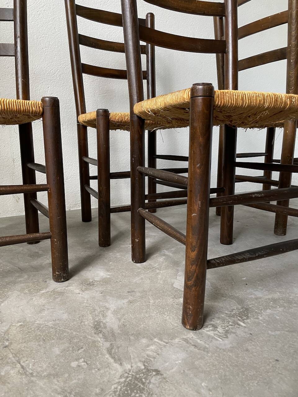 Set of 4 straw chairs from the 50s Dudouyt
