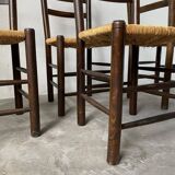 Set of 4 straw chairs from the 50s Dudouyt