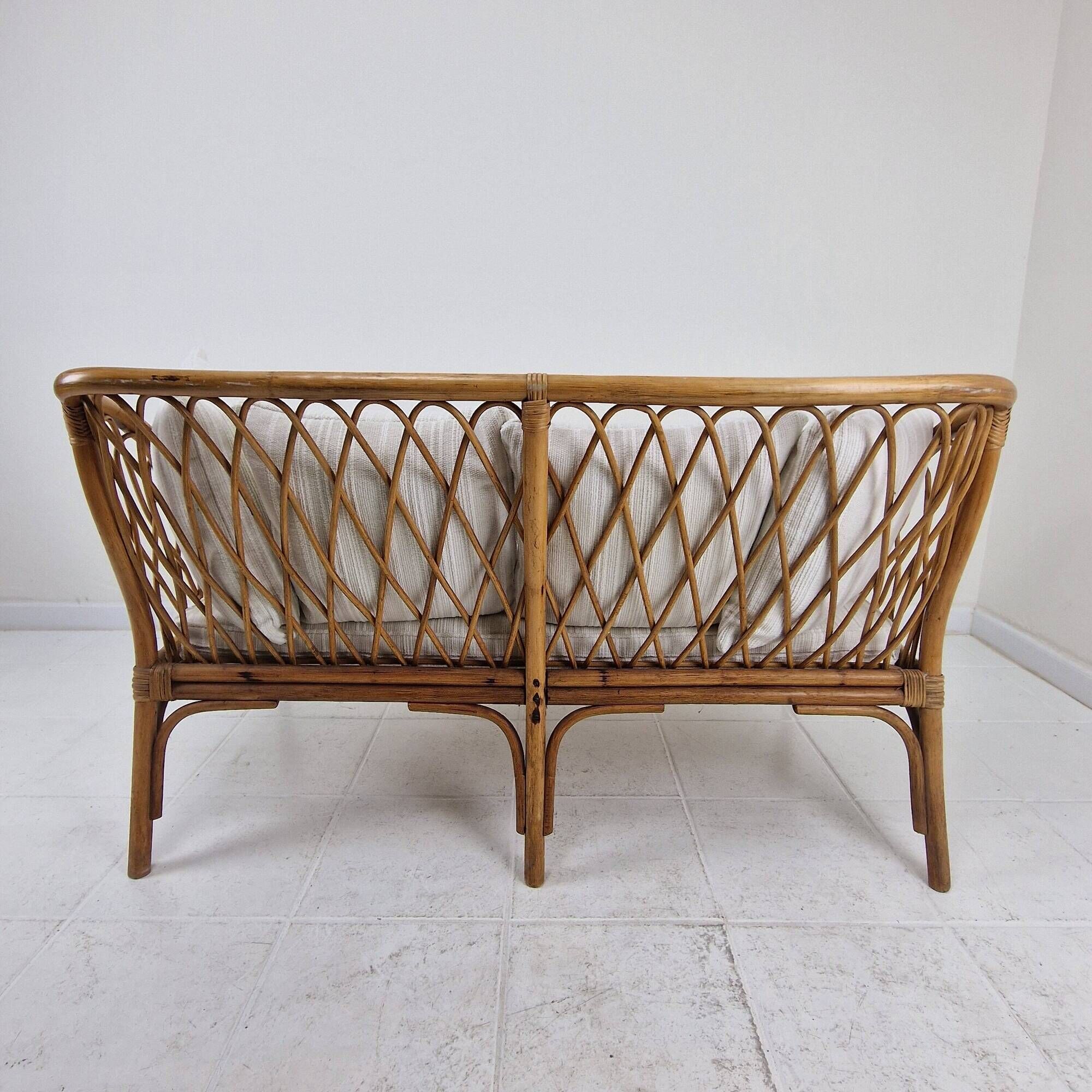 Mid-Century Italian Rattan & Bamboo Settee, ca. 1970