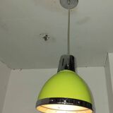 Space art green cone pendant light with chrome surround from the 80s