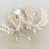 Hollywood Regency Cream White Metal Floral Leaf Wall Lamp