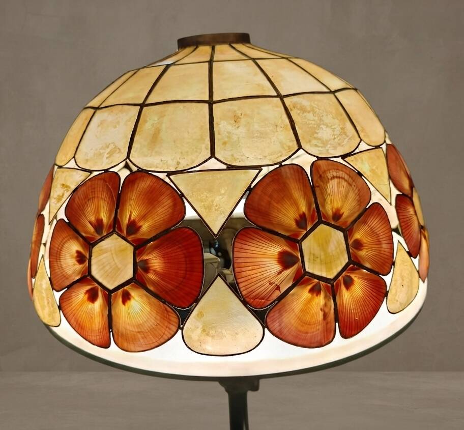 Large Art Deco style chandelier in Capiz shells and brass, 1960s.