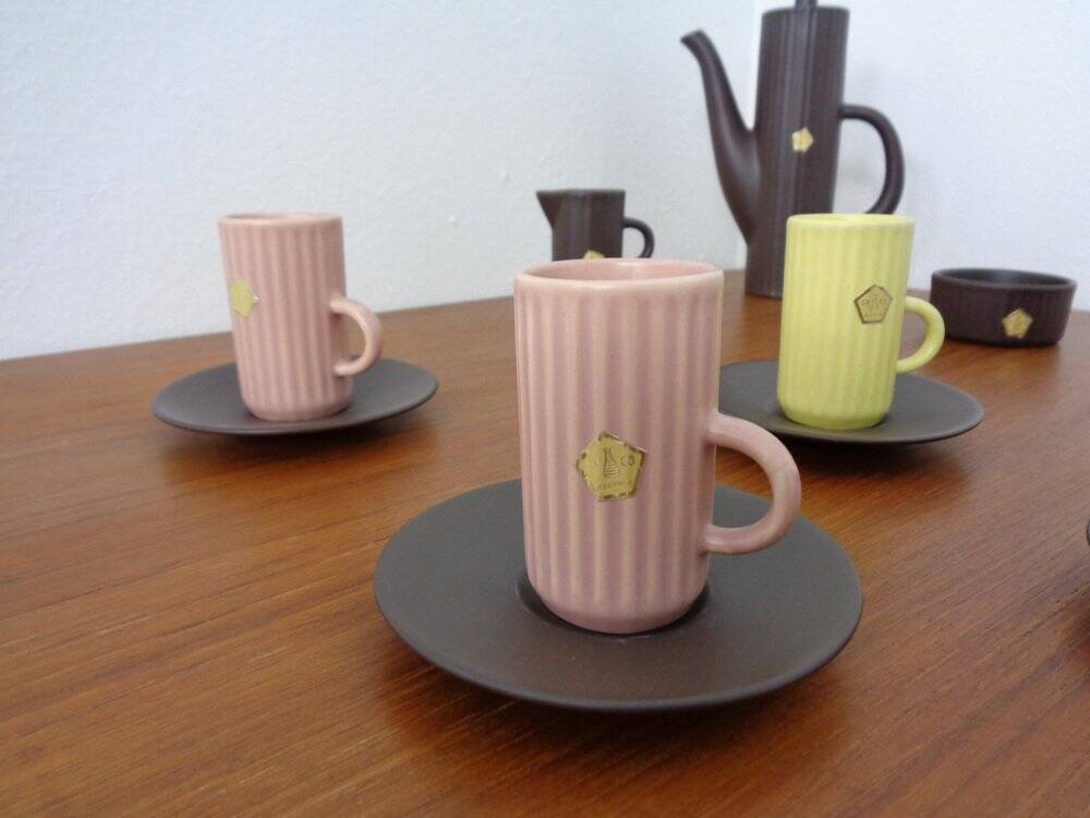 Swedish Syco Mocha Service, 1950s, Set of 15