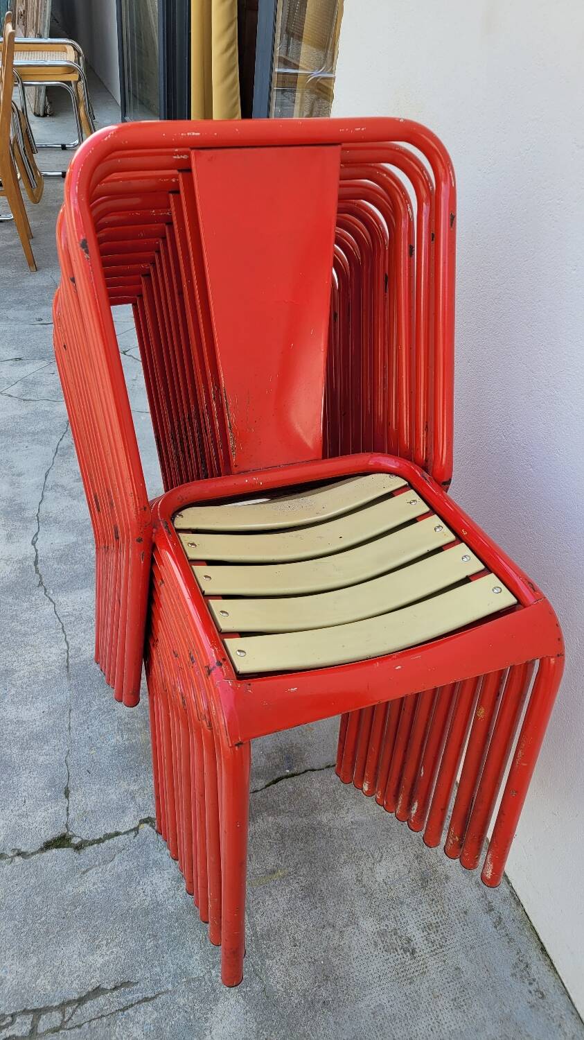 Set of 12 Tolix bistro chairs by Xavier Pauchard model T4 - 1950s