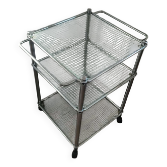 Desserte vintage 1960 inoxe et verre armé