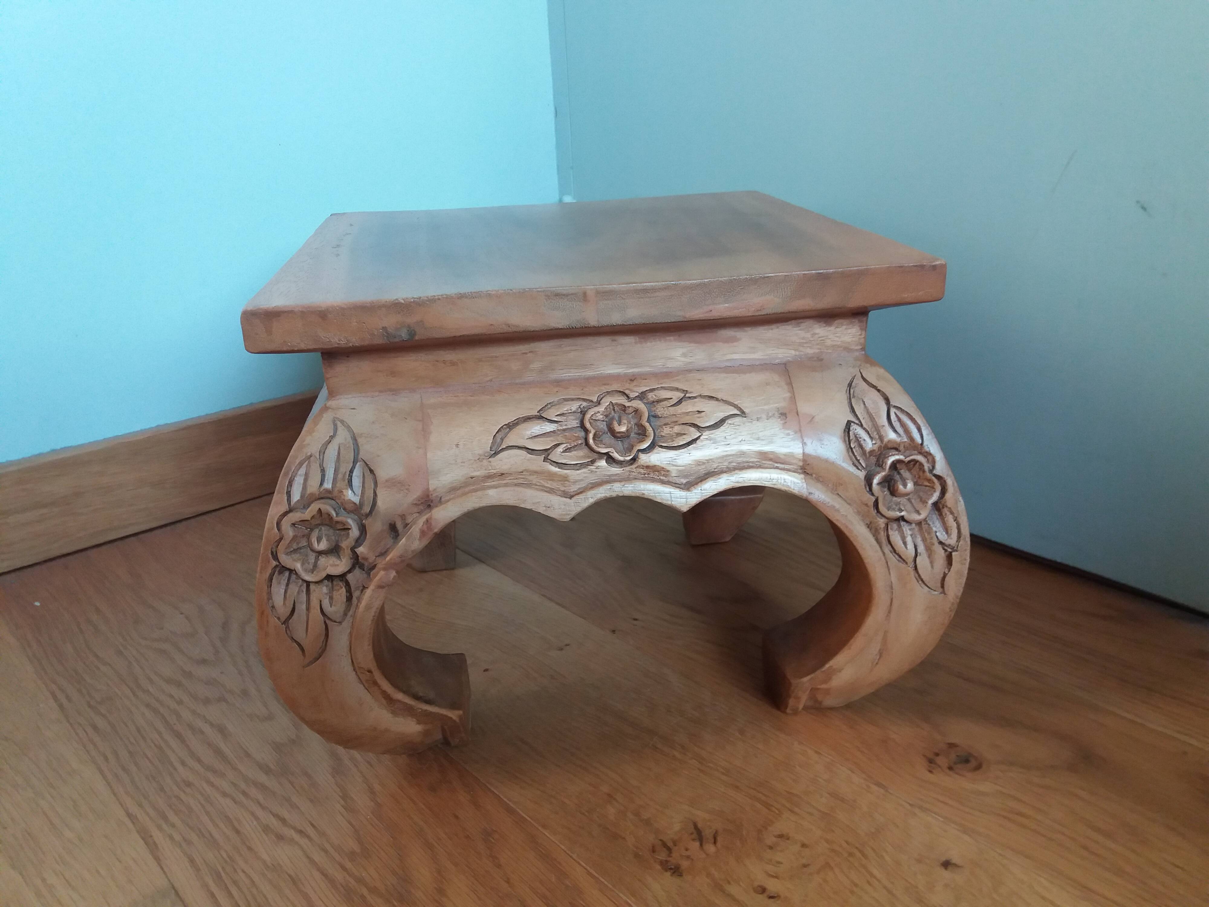 Coffee table with plant holder, end of sofa, carved wood, Indonesia