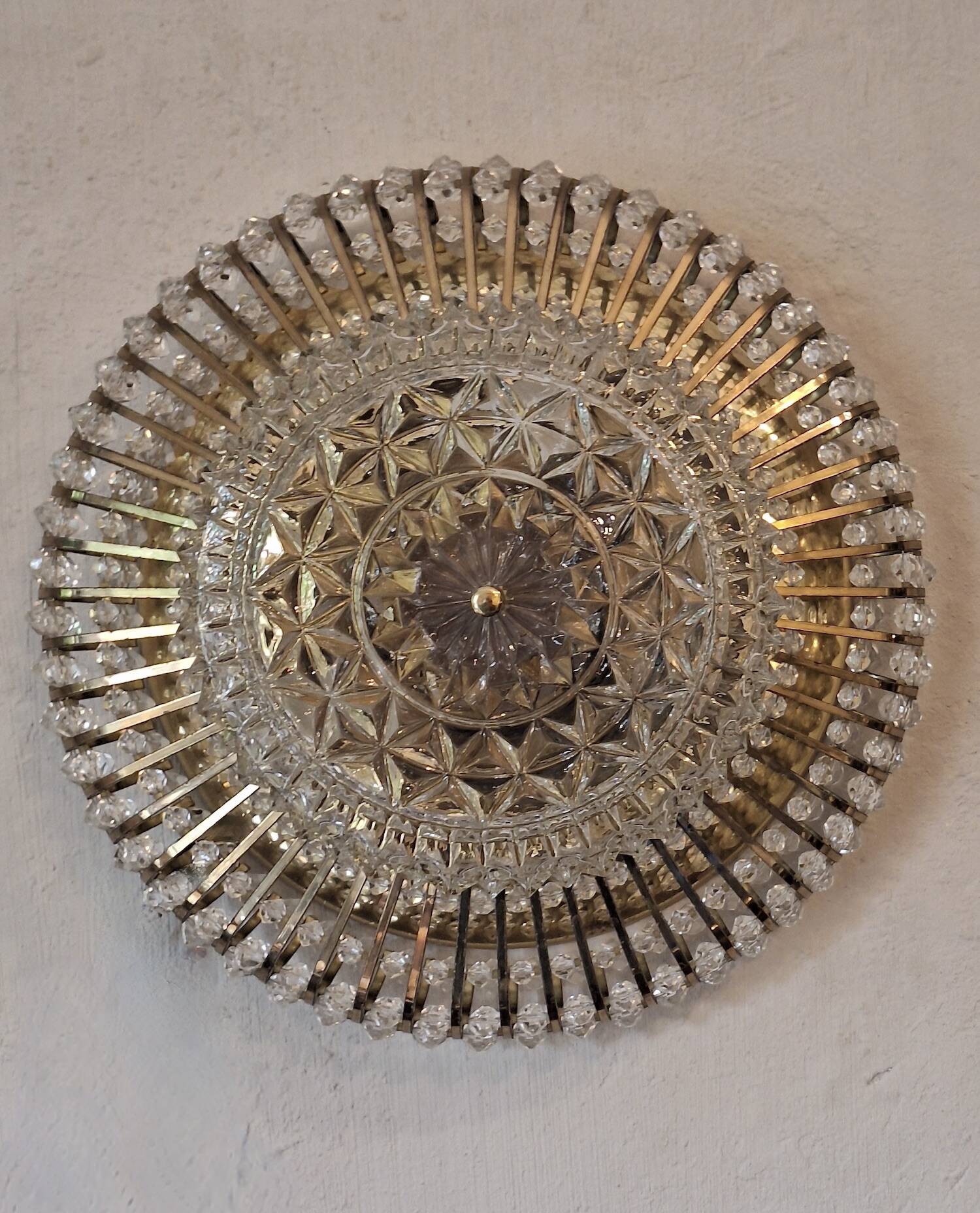 Brass and Glass Ceiling Light by Ernst Palme Palwa, 1970s