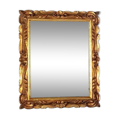 Miroir ancien italien bois sculpté et doré 36,5x30 cm S980
