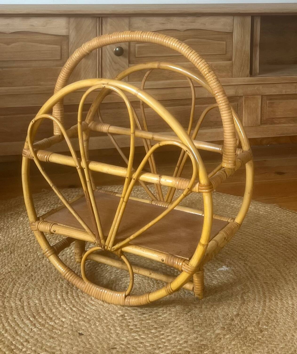 Vintage rattan magazine rack