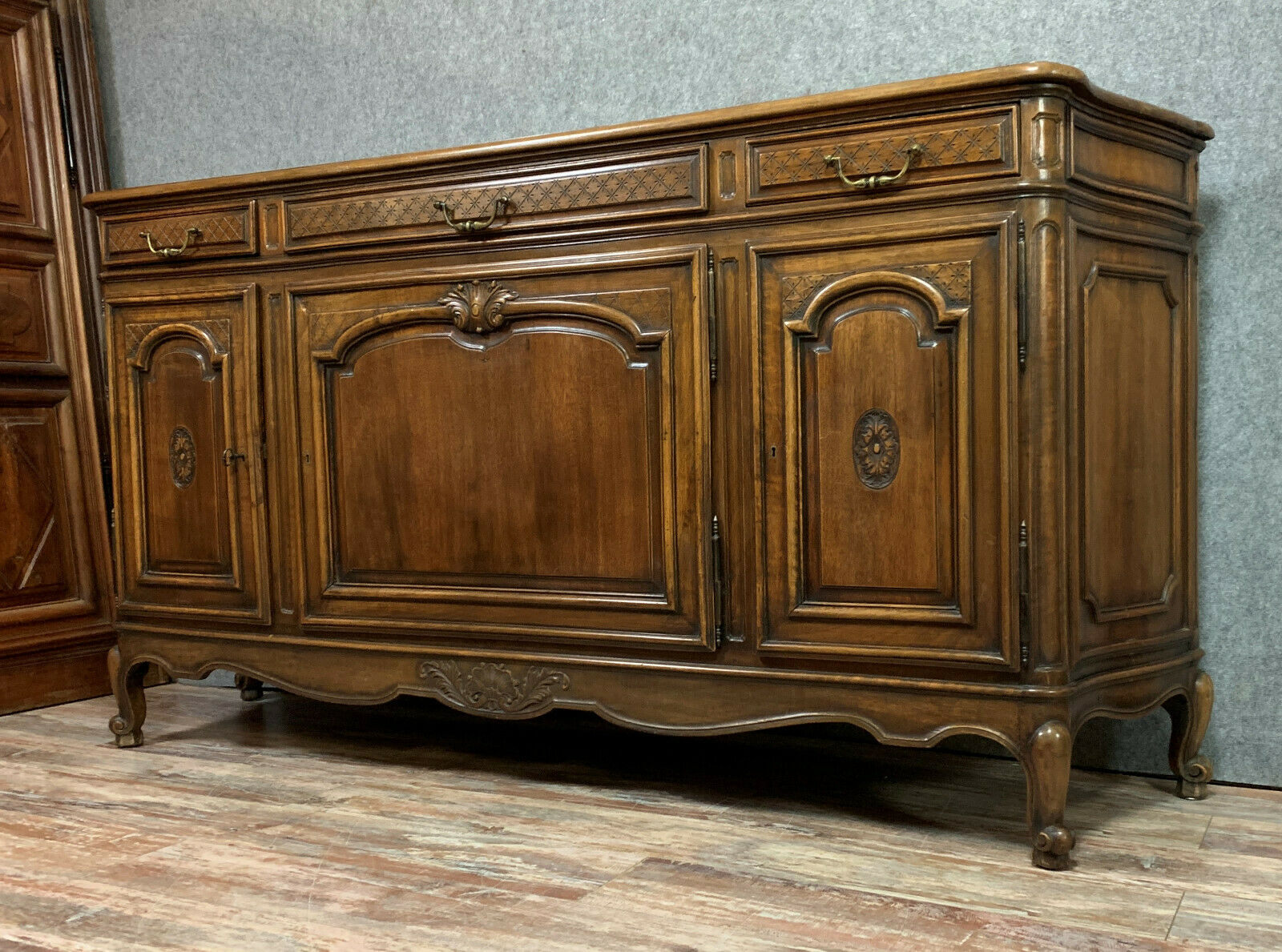 buffet in a row Louis XV neo-rustic walnut tree of curved shape