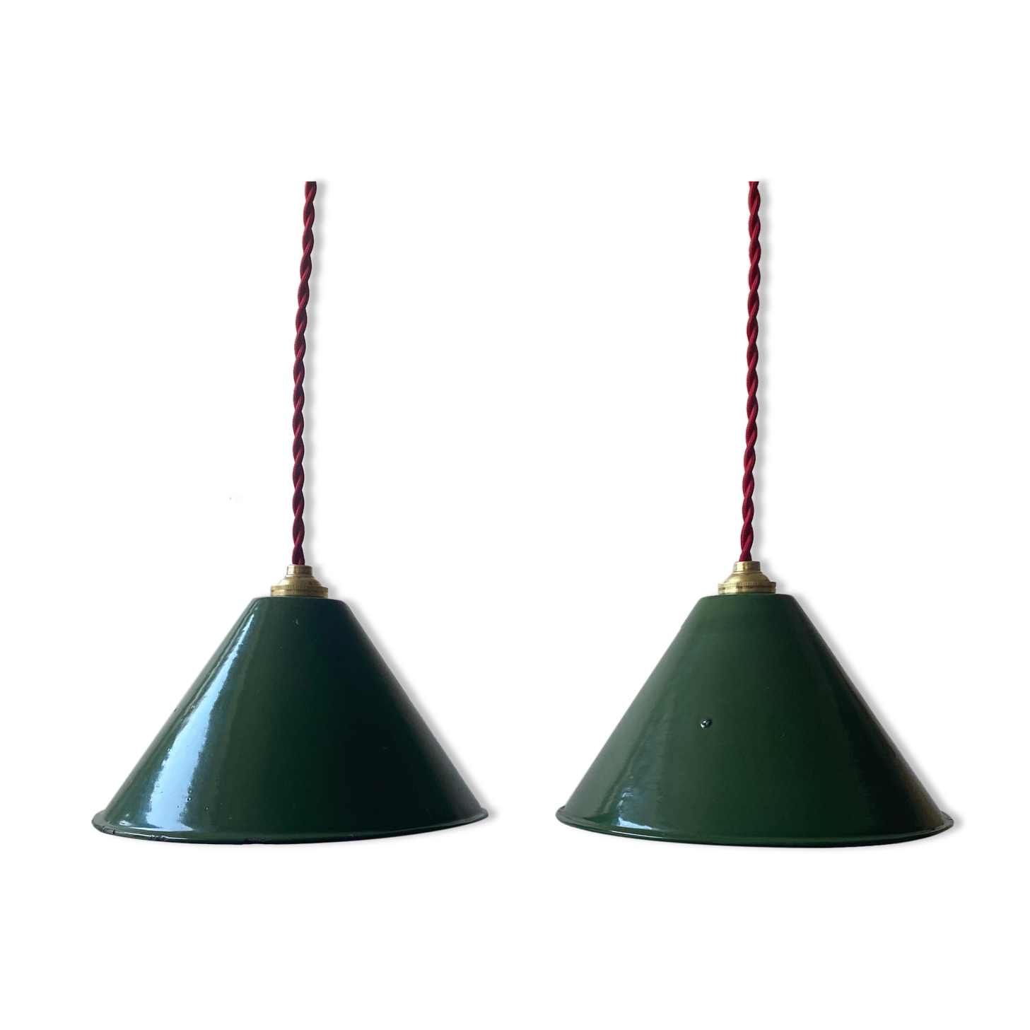 Lot 2 industrial suspensions green emaillees 20 cm