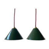 Lot 2 industrial suspensions green emaillees 20 cm
