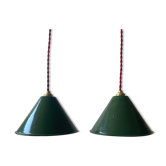 Lot 2 industrial suspensions green emaillees 20 cm