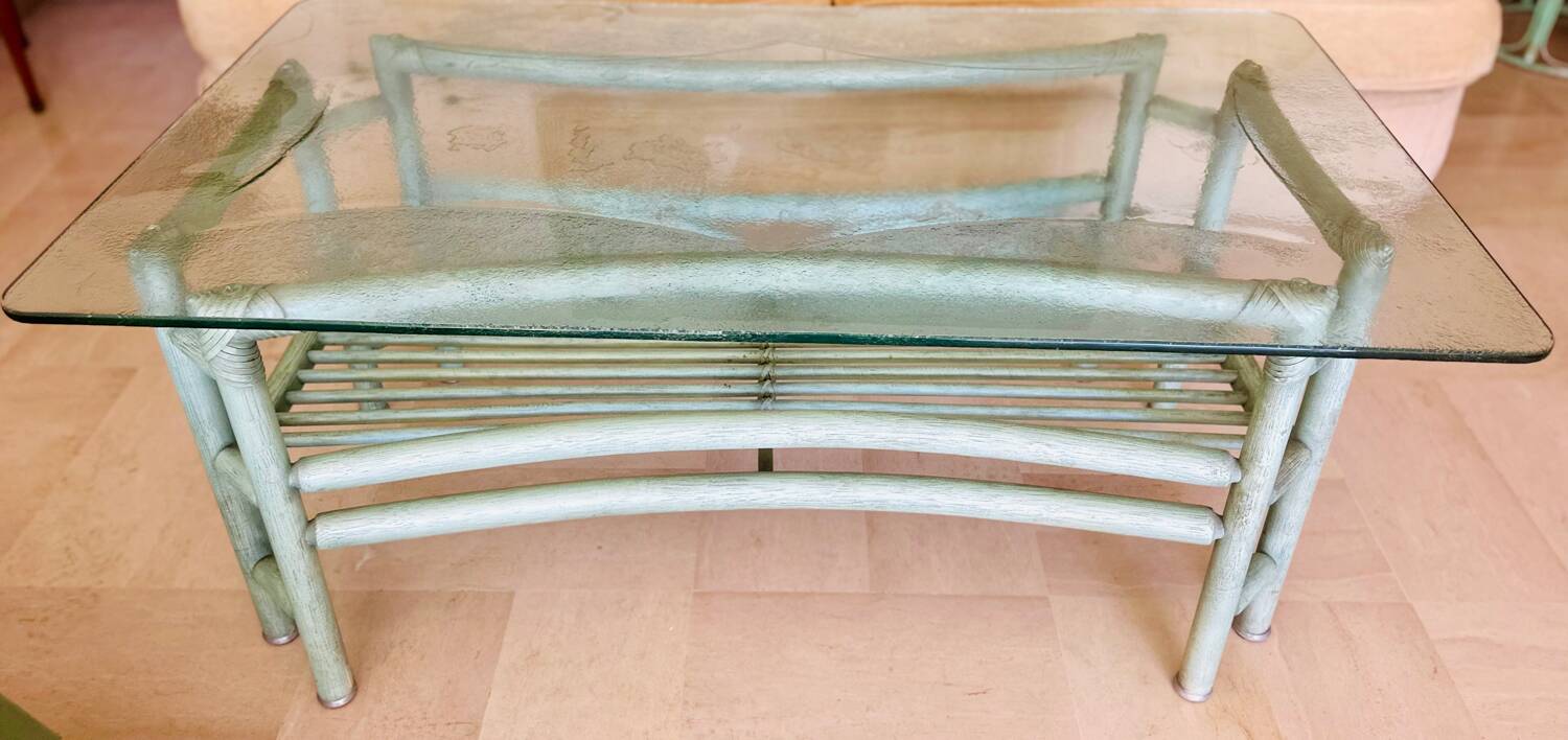 Bamboo and rattan coffee table circa 1980