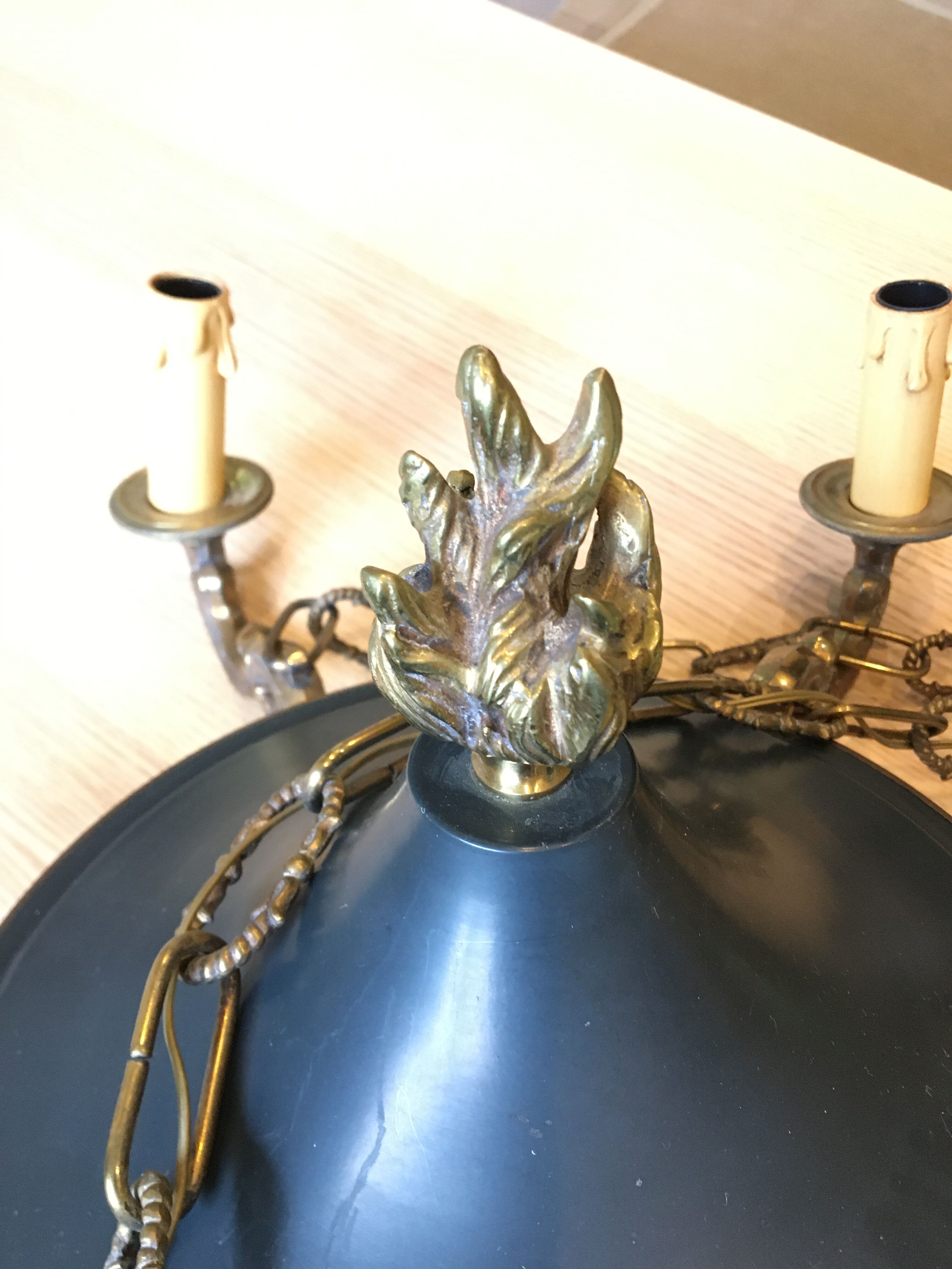 Suspension/chandelier, metal and bronze, 6 arms candles