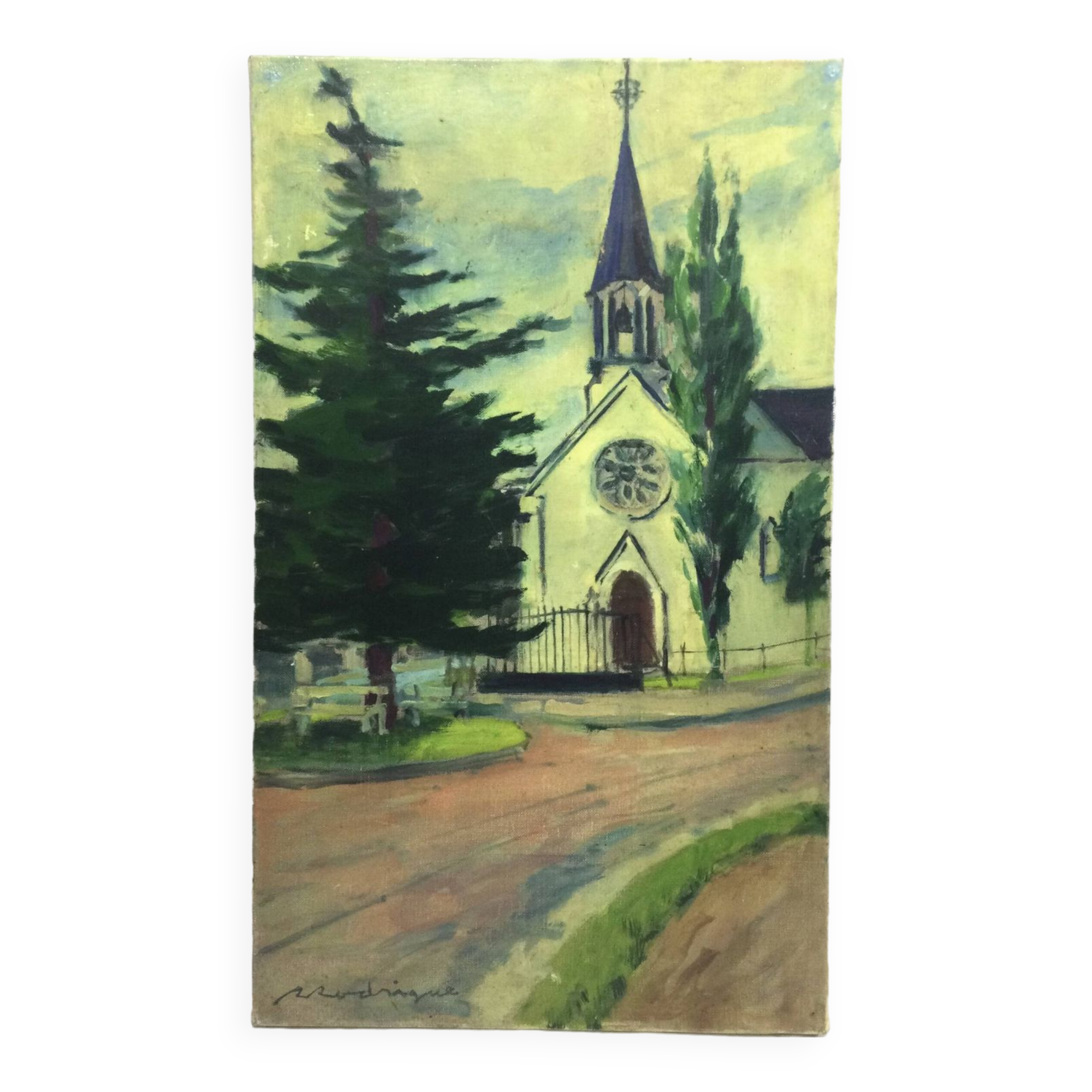 R. Rodrigue - Oil On Canvas “Protestant Church of Vésinet”