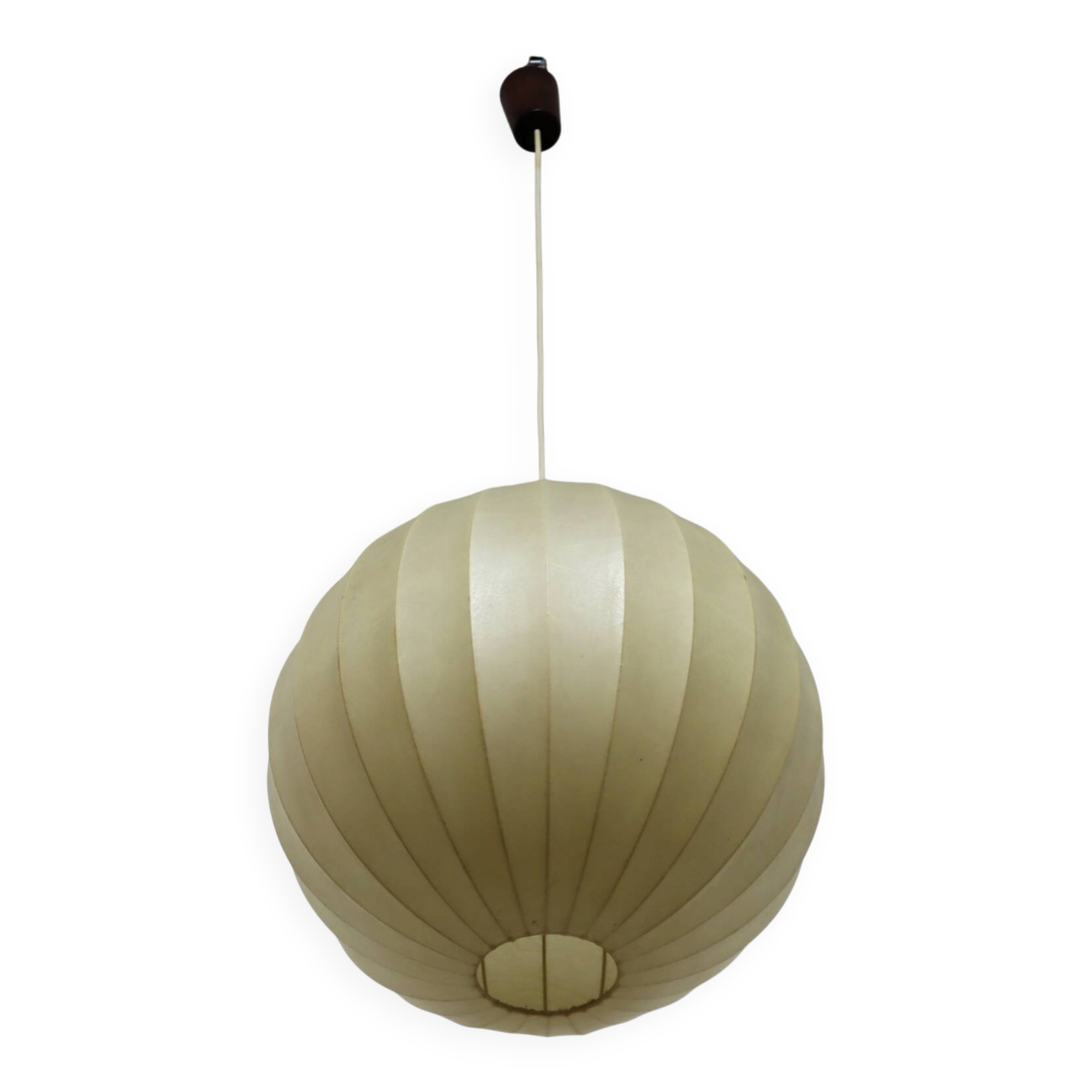 1970s Italian Cocoon Globe Pendant Lamp with teak details