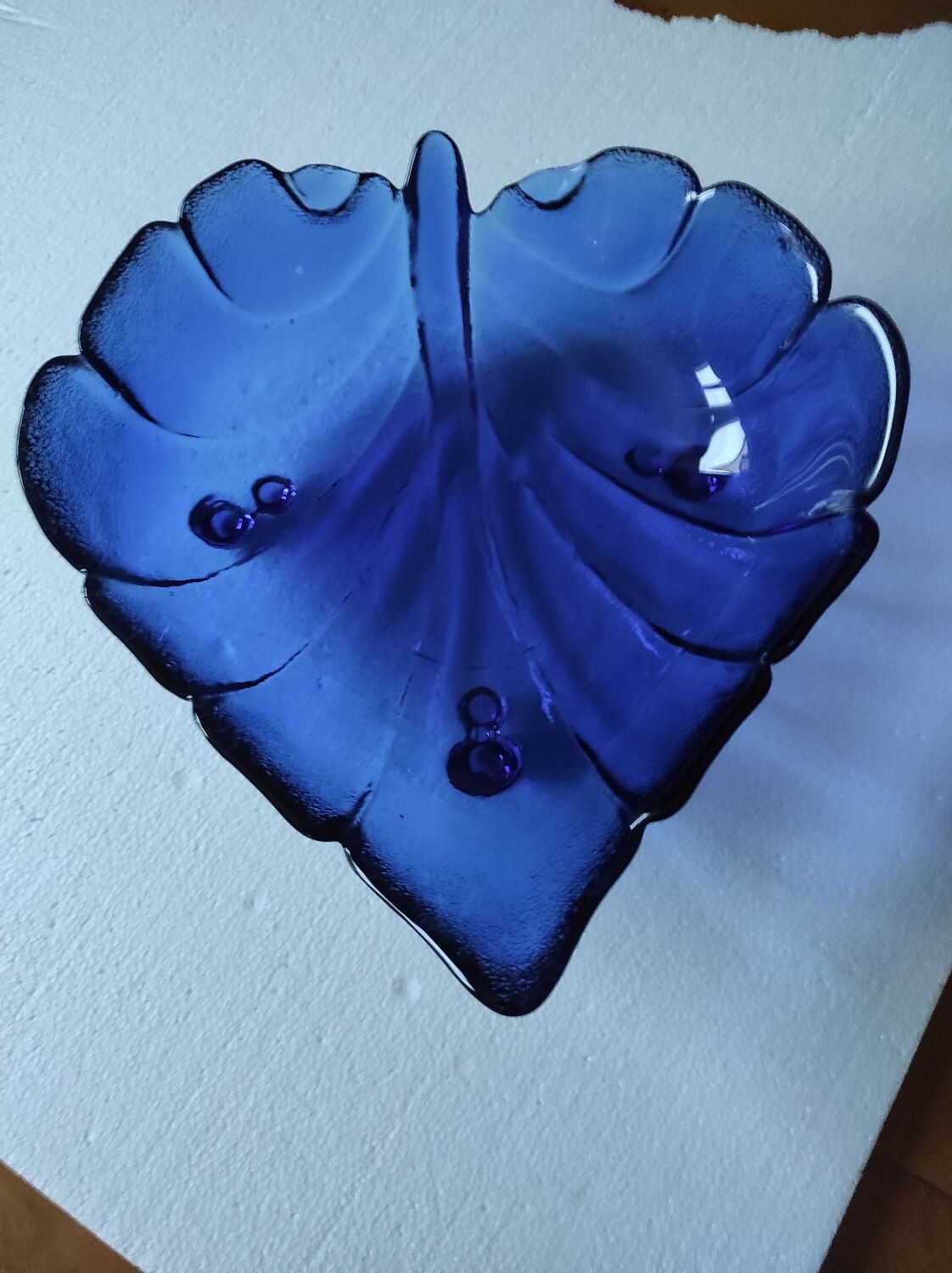 Blue glass fruit bowl