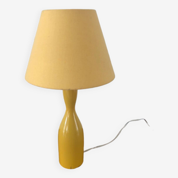 Lampe de chevet pied en bois jaune vintage