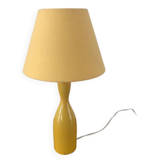 Lampe de chevet pied en bois jaune vintage