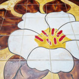 Round coffee table, B. Raynaud ceramics, flowers, vintage, 70s