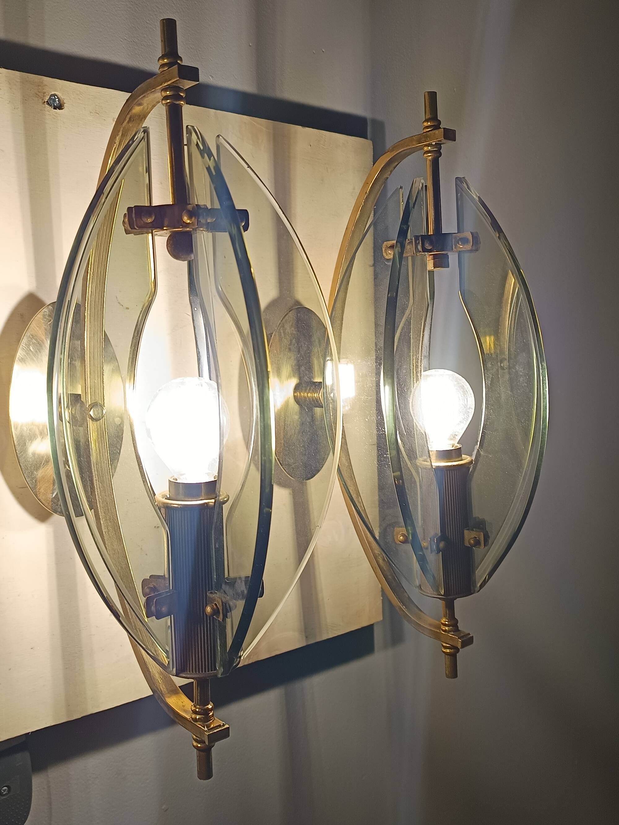 Smoked Glass and Brass Applique / Wall Light by Gino Paroldo