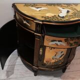 Commode demi lune doré et noir laqué