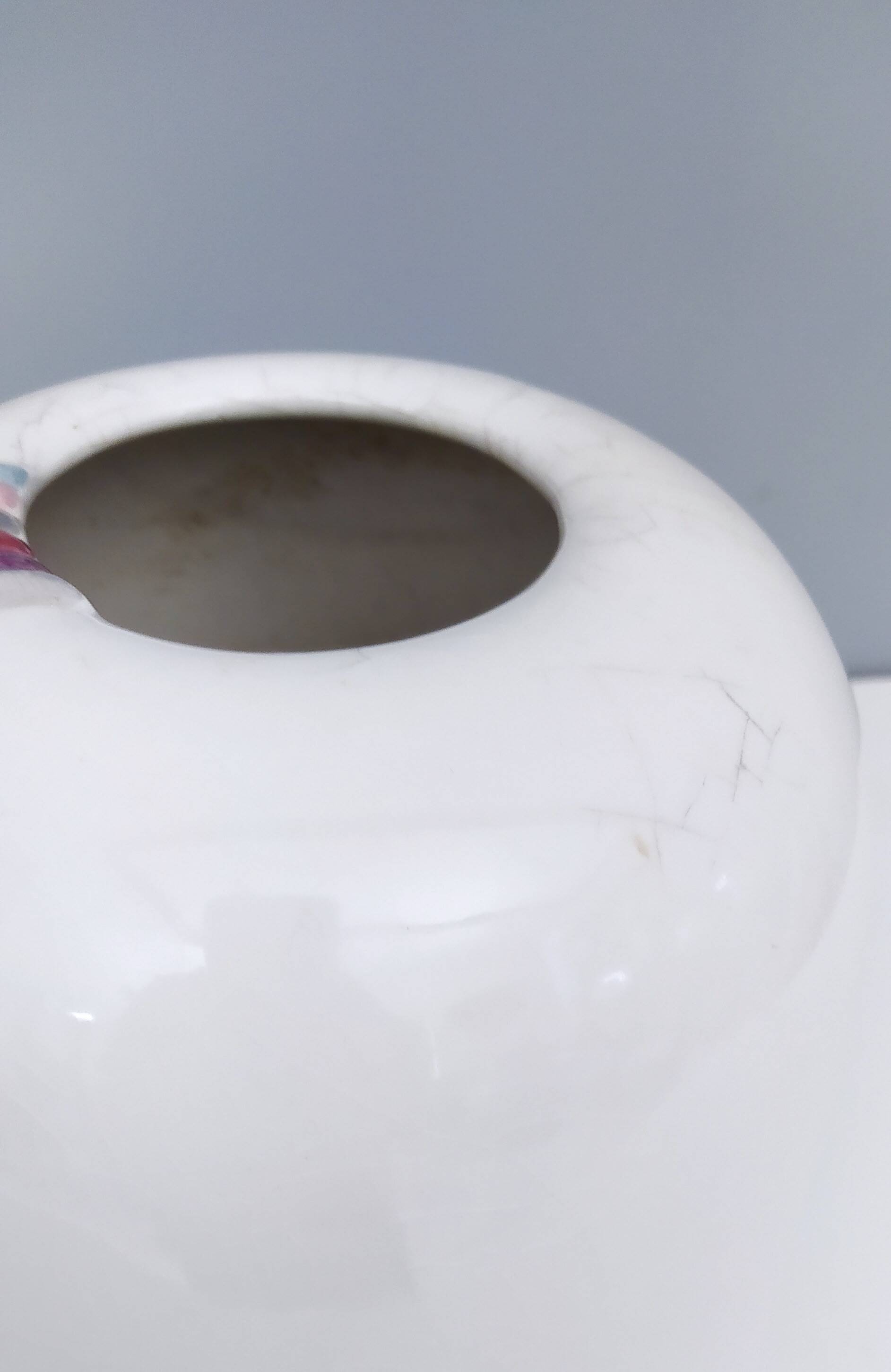 White Ceramic Vase with Hand Painted Details by Ambrogio Pozzi,