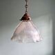 Large Holophane pendant light in transparent grooved glass