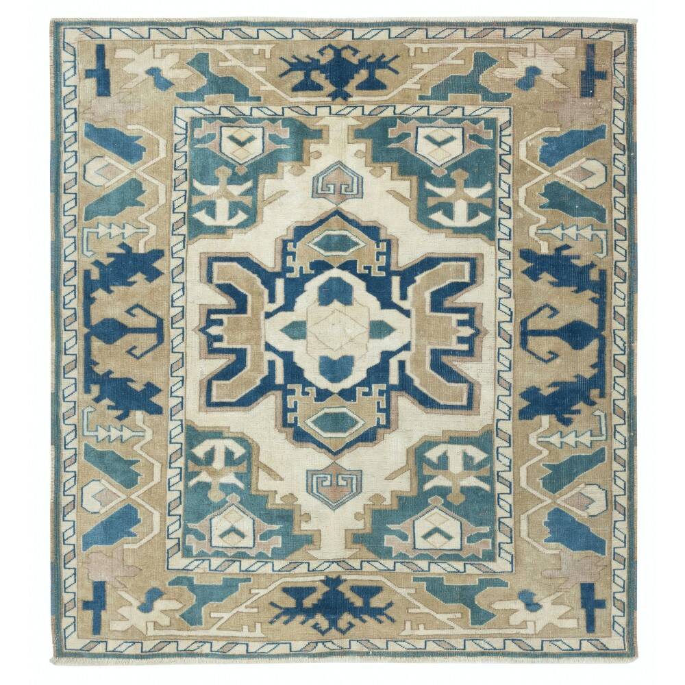 Vintage Handmade Turkish Area Rug, 100% Wool