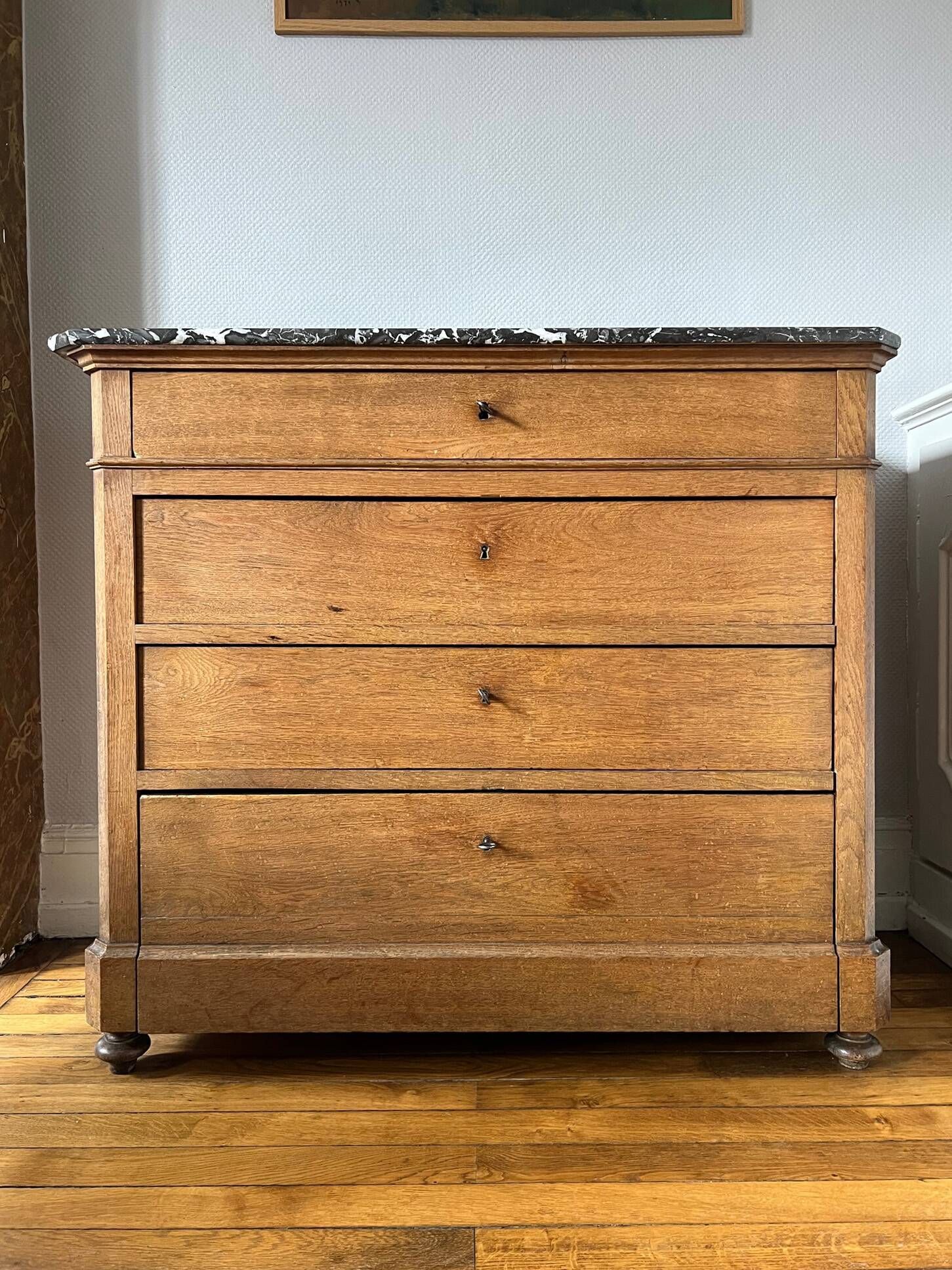 20th century Louis Philippe style wood and marble chest of drawers