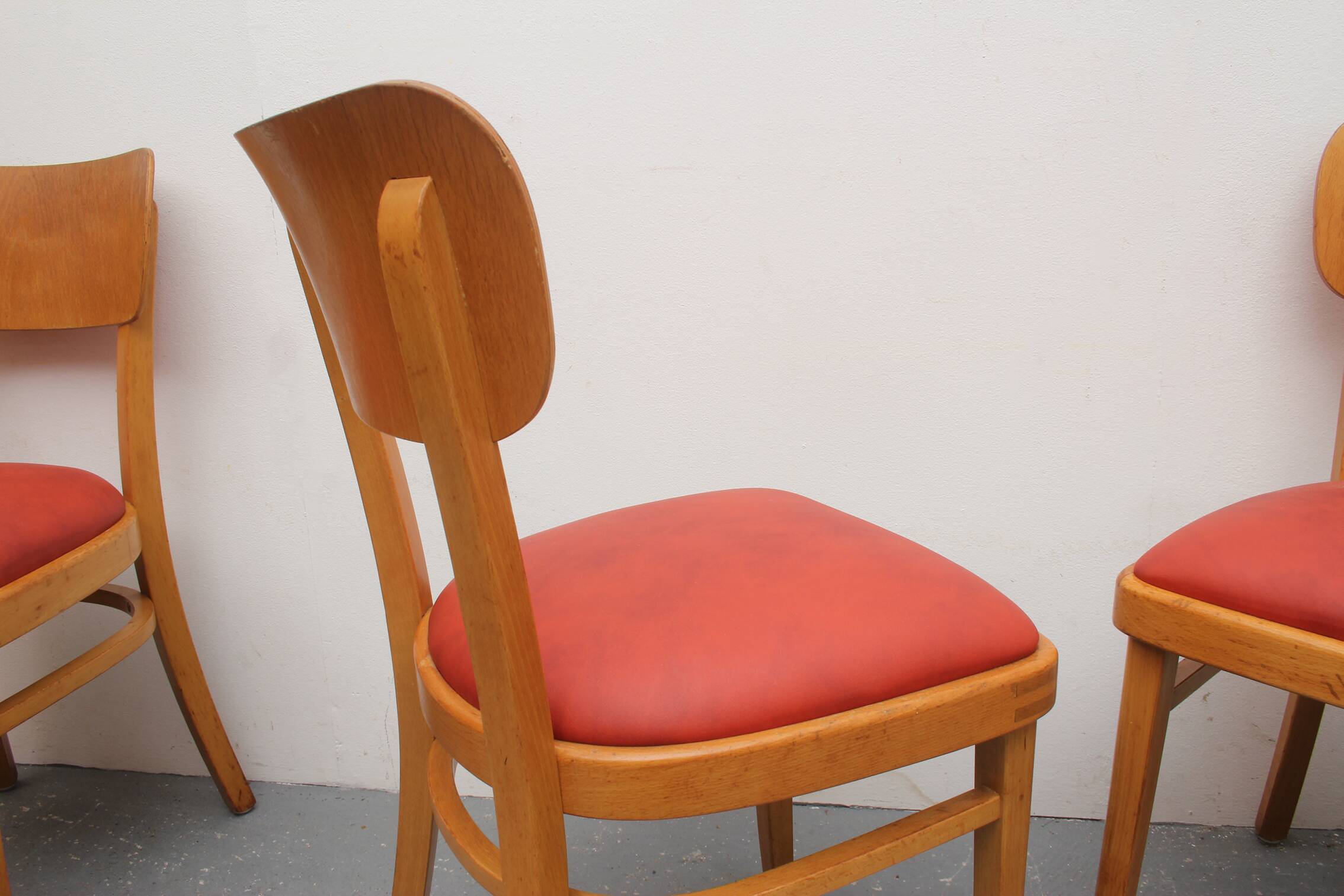 Set of 4 chairs 1950s, beechwood and leatherette