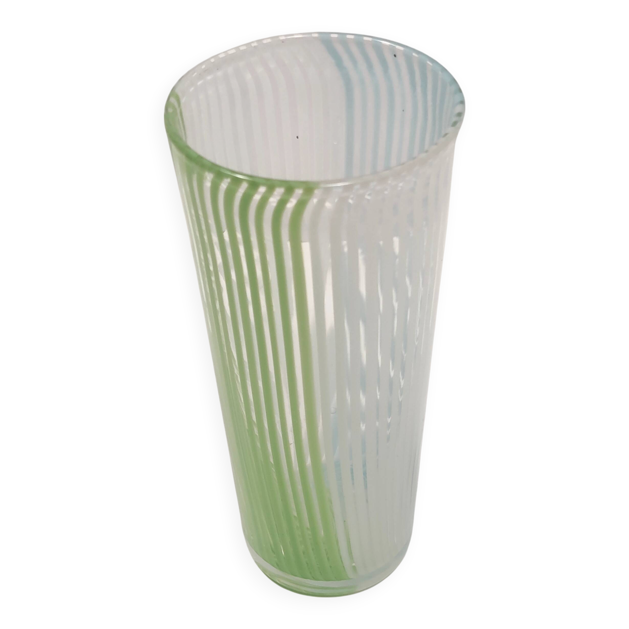 Green, White and Light Blue Murano Glass Vase by Dino Martens
