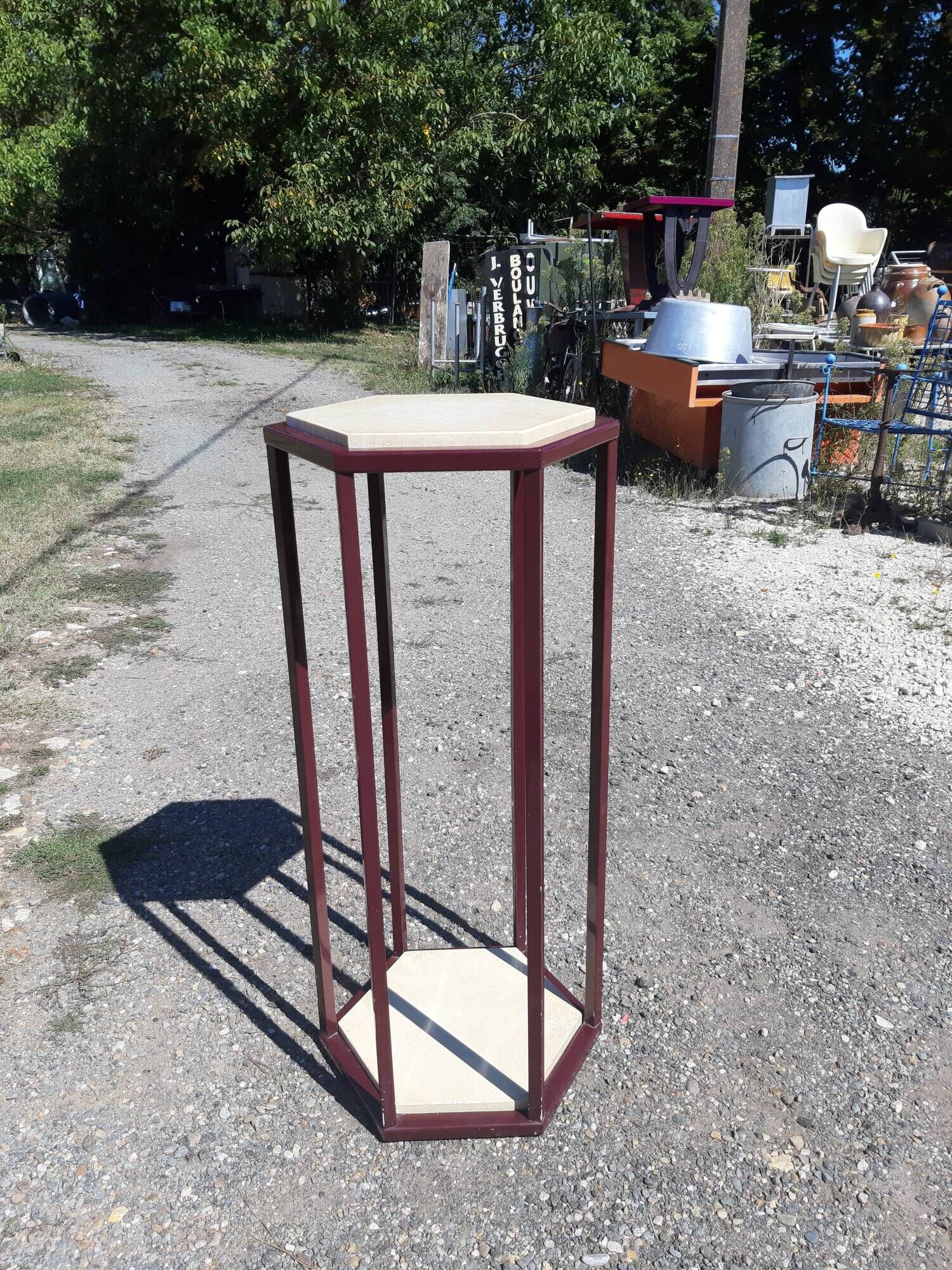 Vintage 70s marble and wood side table Italian design