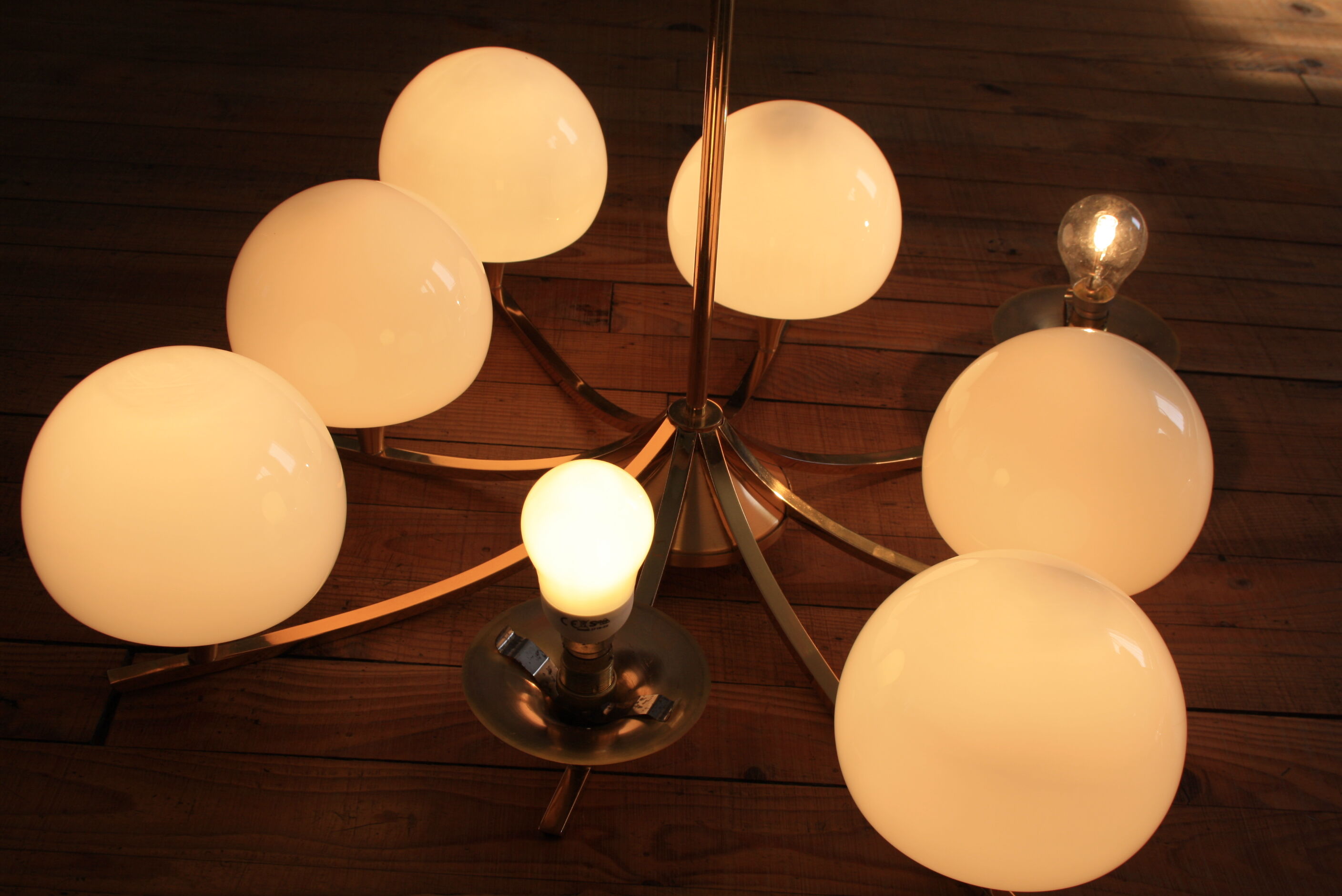 Opaline brass hanging lamp
