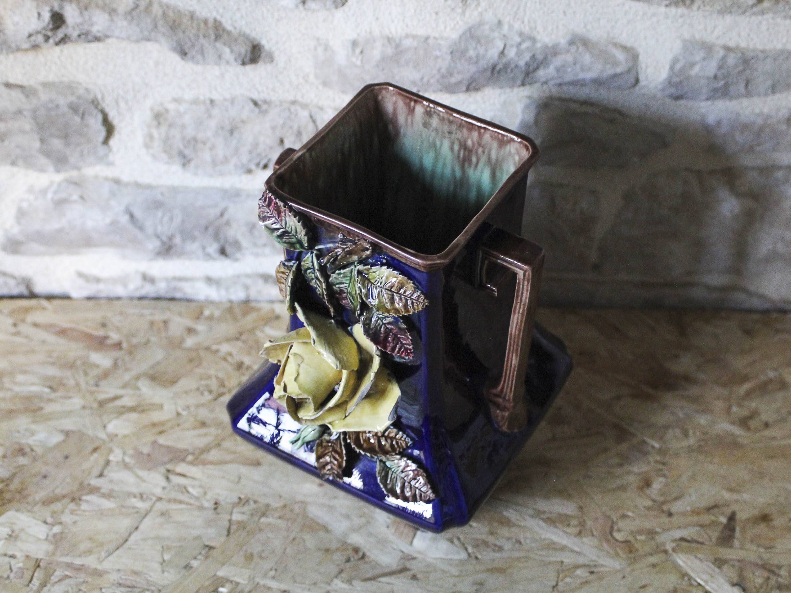 Slip vase decorated with flowers