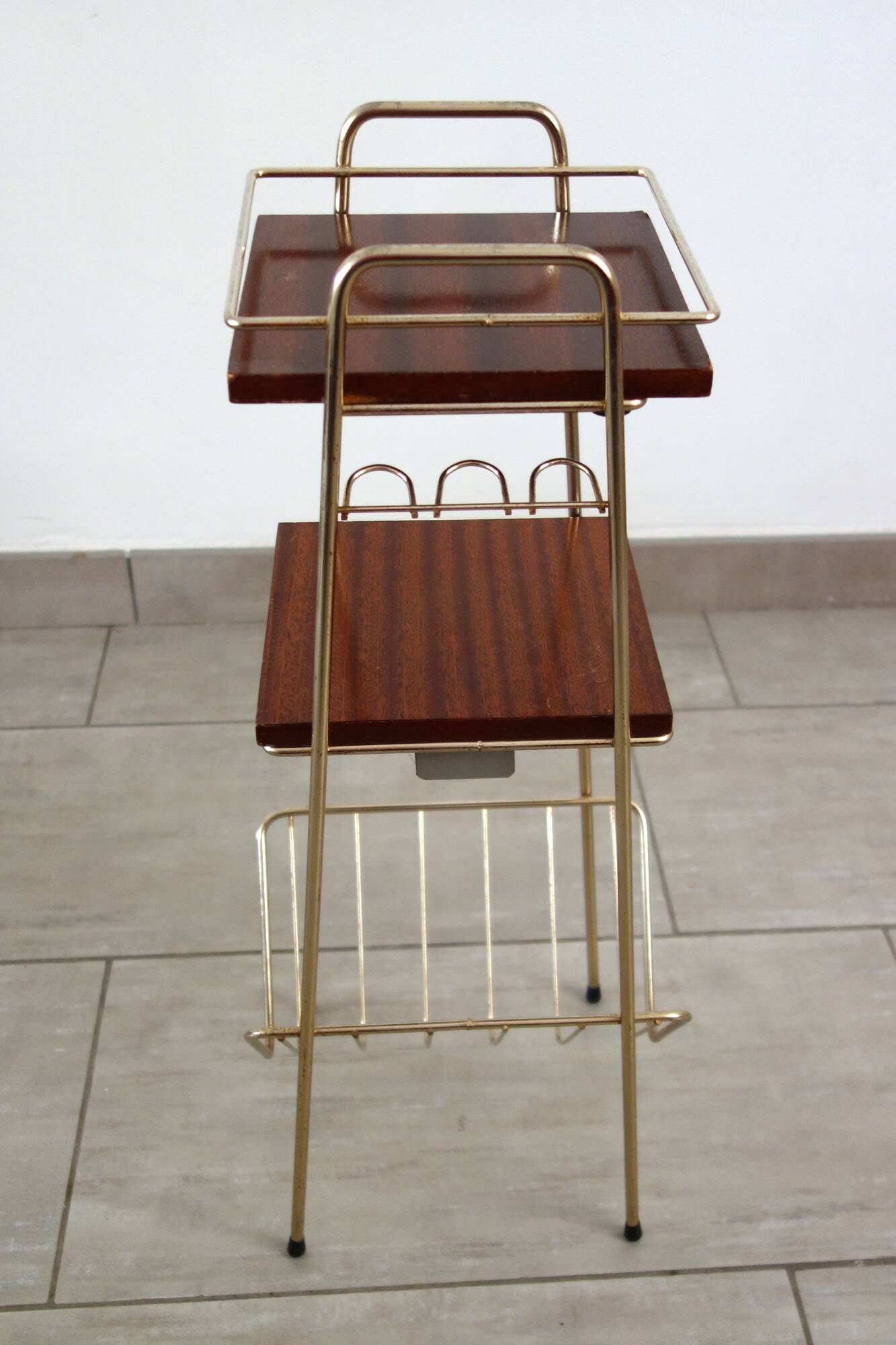 Magazine rack with 2 shelves and lighting from the 50s/60s