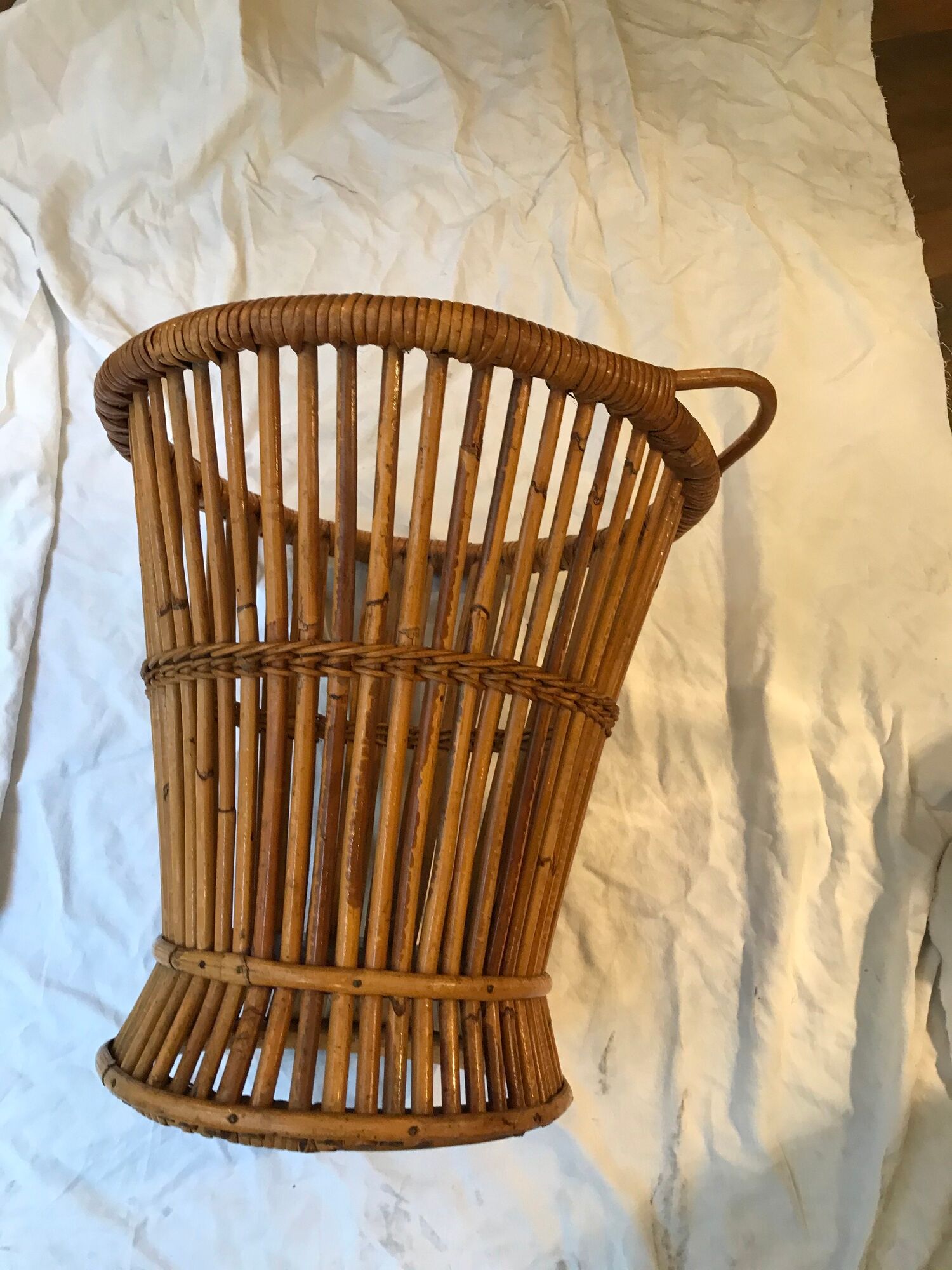 Wicker rattan paper basket 1960, 40 cm