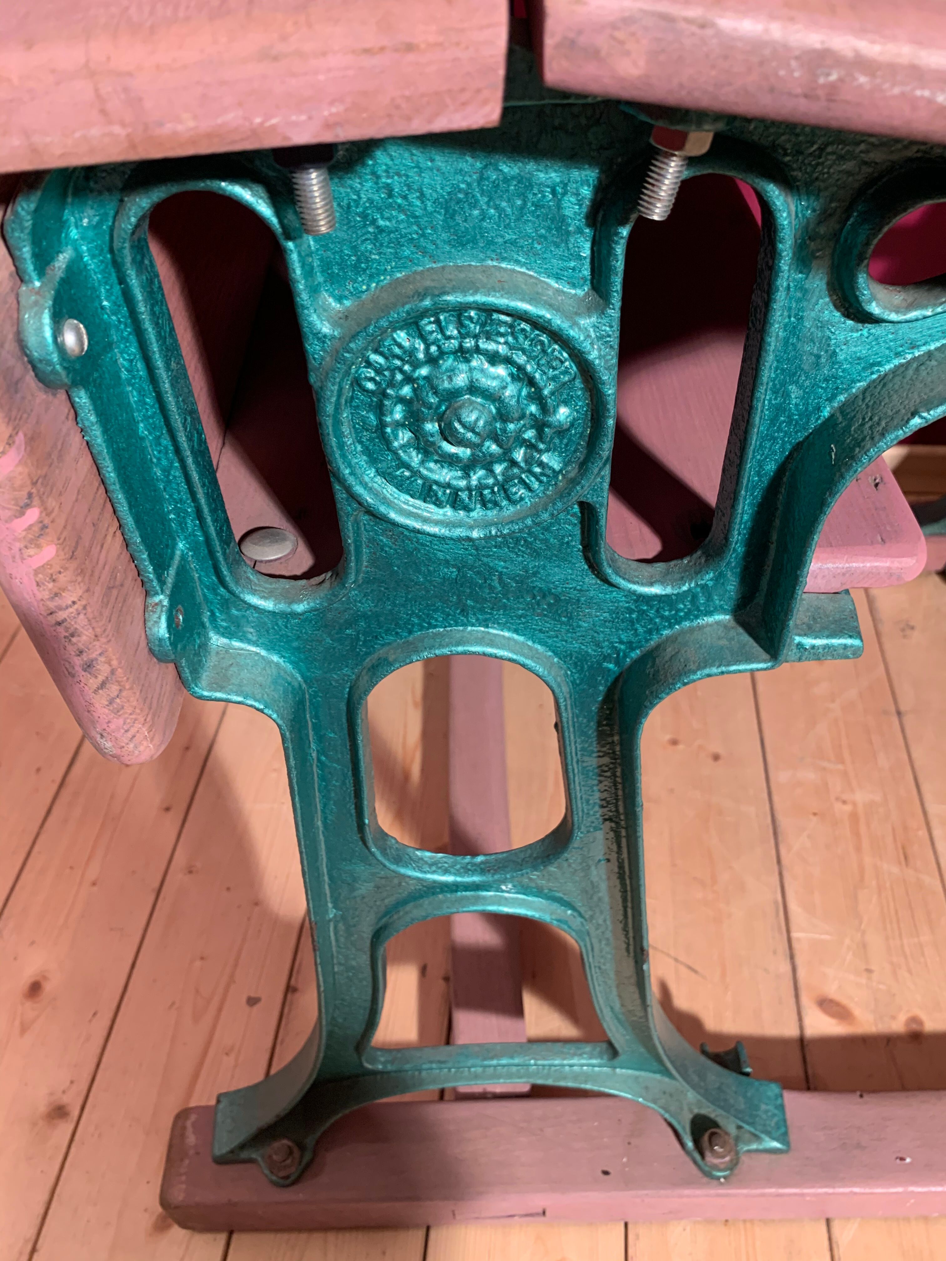 Cast iron and wood school desk