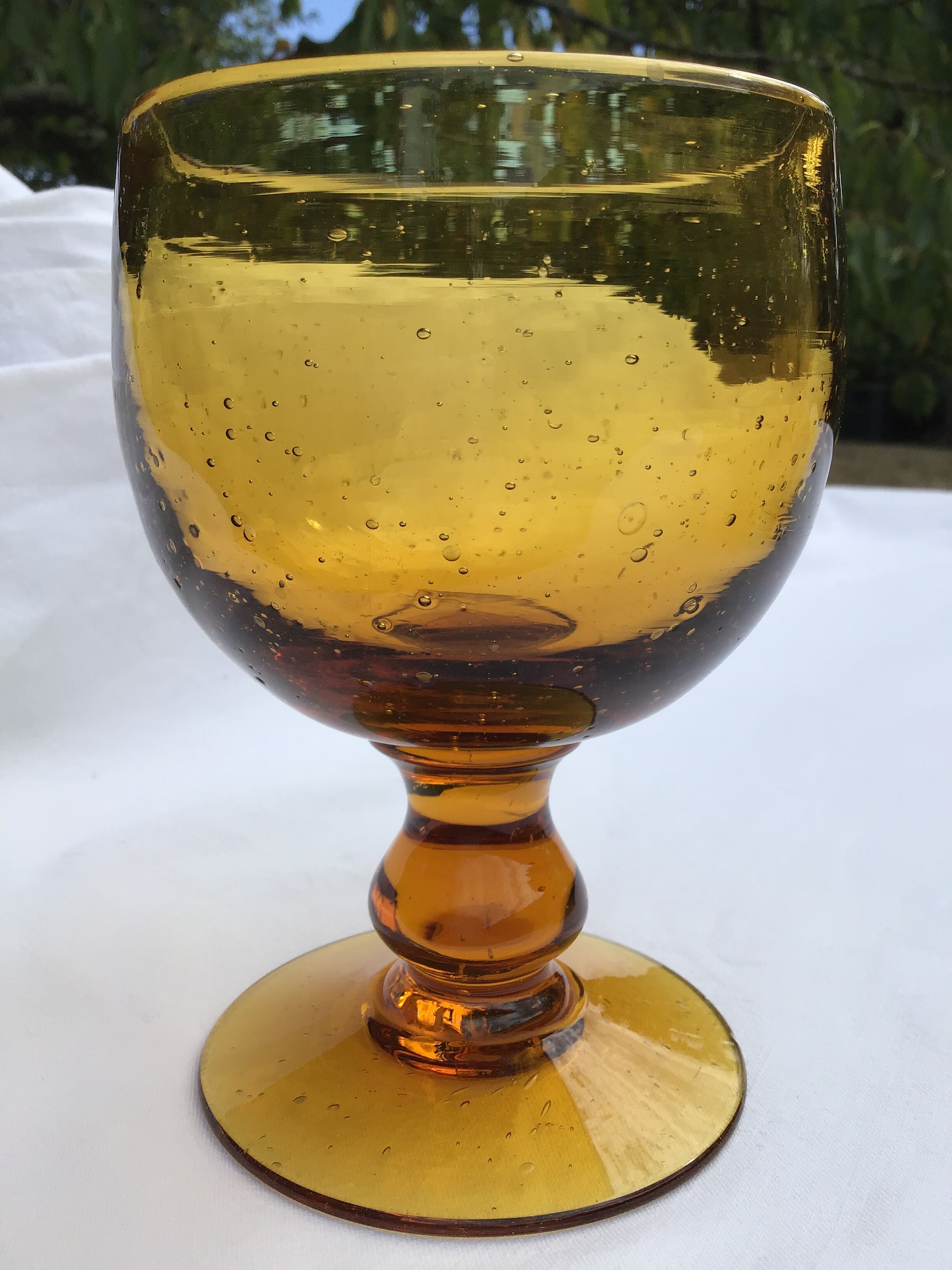 6 amber bubble-blown water glasses