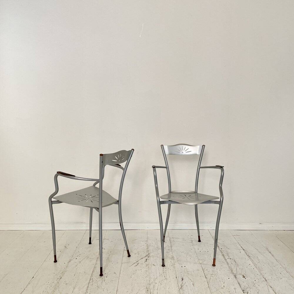 Set of French Armchairs in Metal and Copper, 1980s