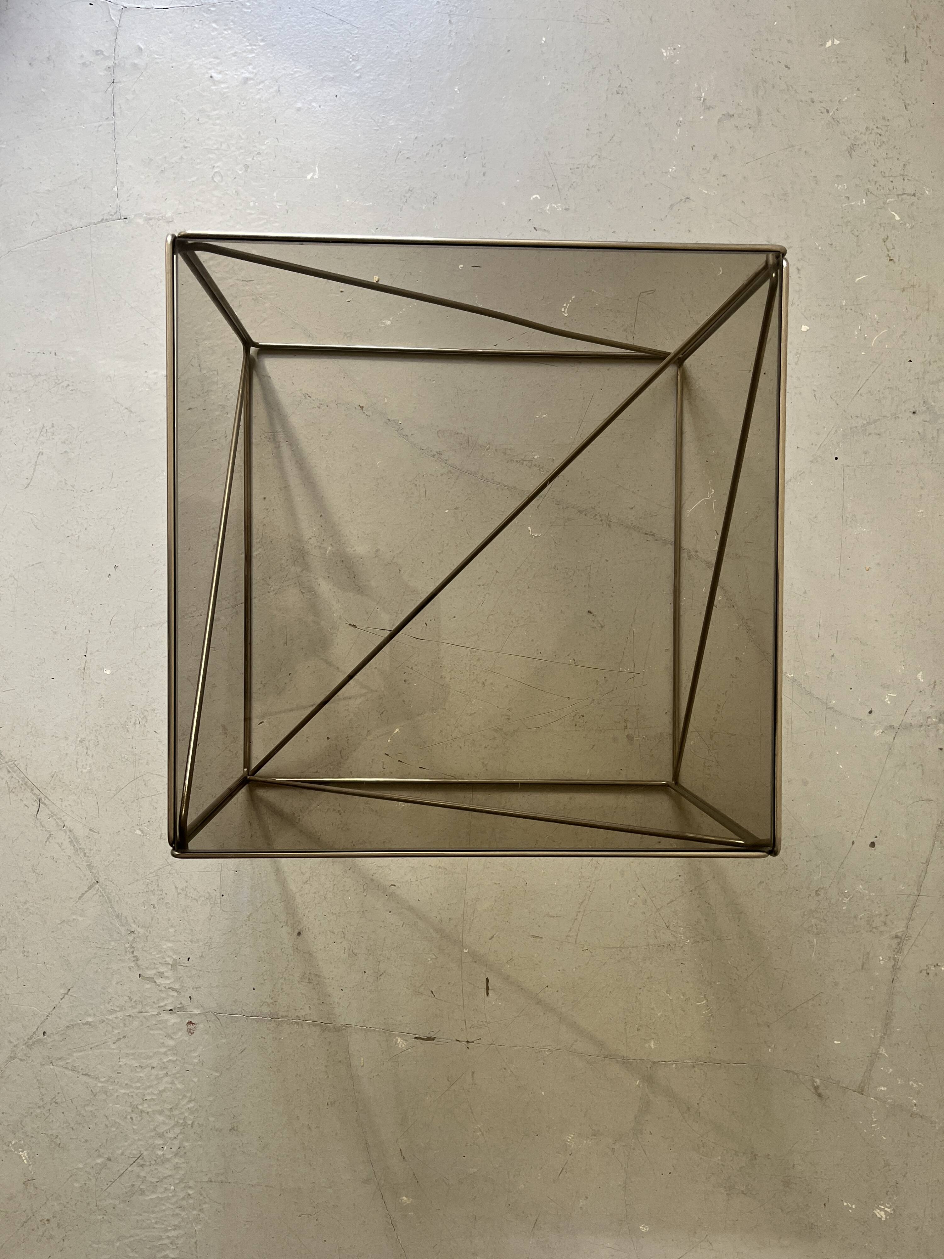 Smoked glass and chrome designer coffee table by Max Sauze, Isocèle collection, 1970