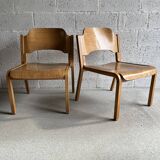 Pair of armchairs blond wood molded 80s