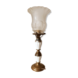 Old brass and opaline lamp