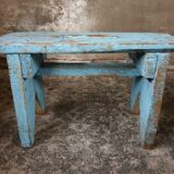 Brocante wooden bench stool etagere light blue