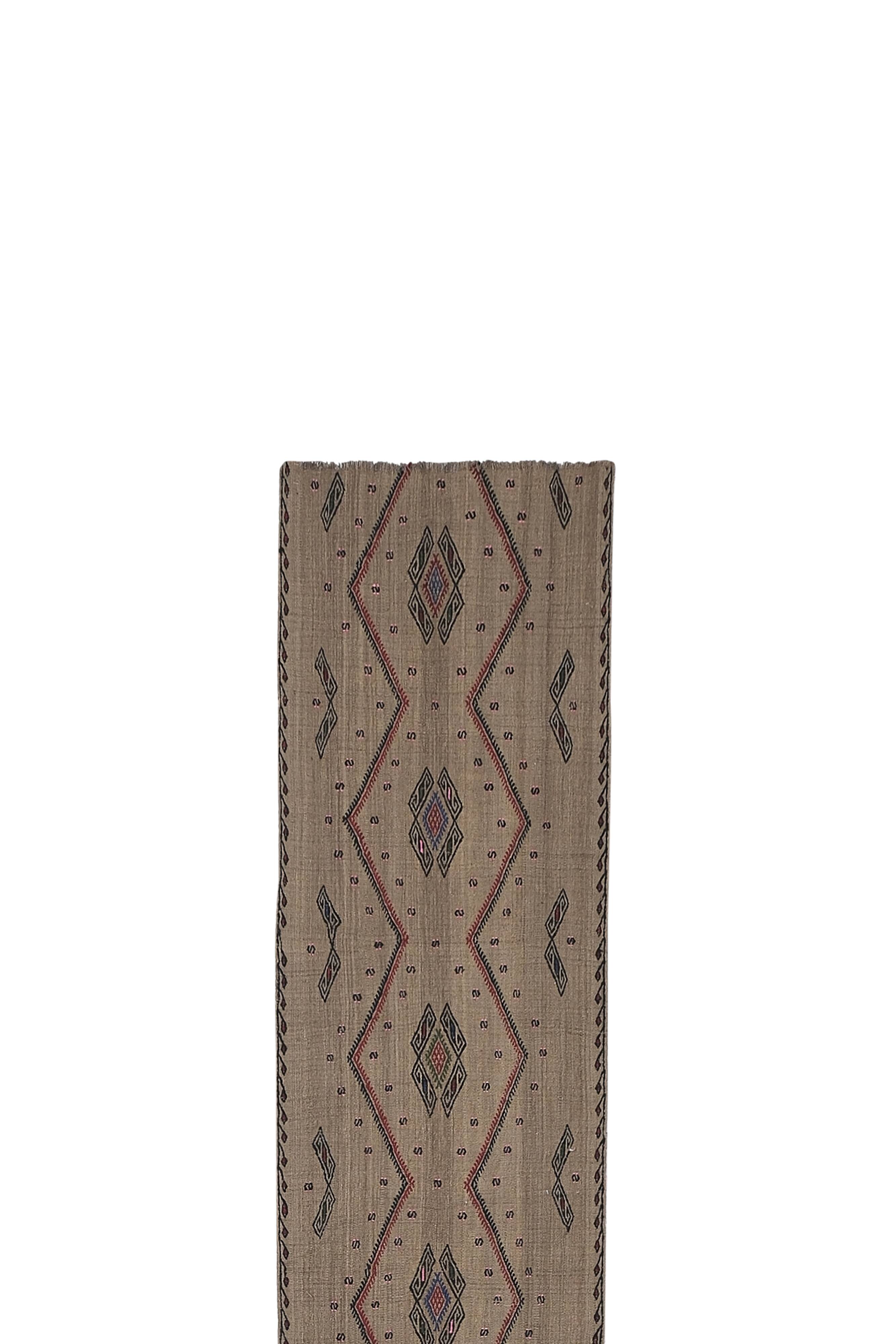 Vintage Turkish Oushak Handwoven Rug 55x376 cm