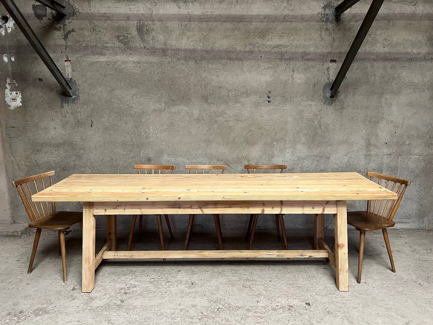 Old fir farm table 1930-1950 vintage country table