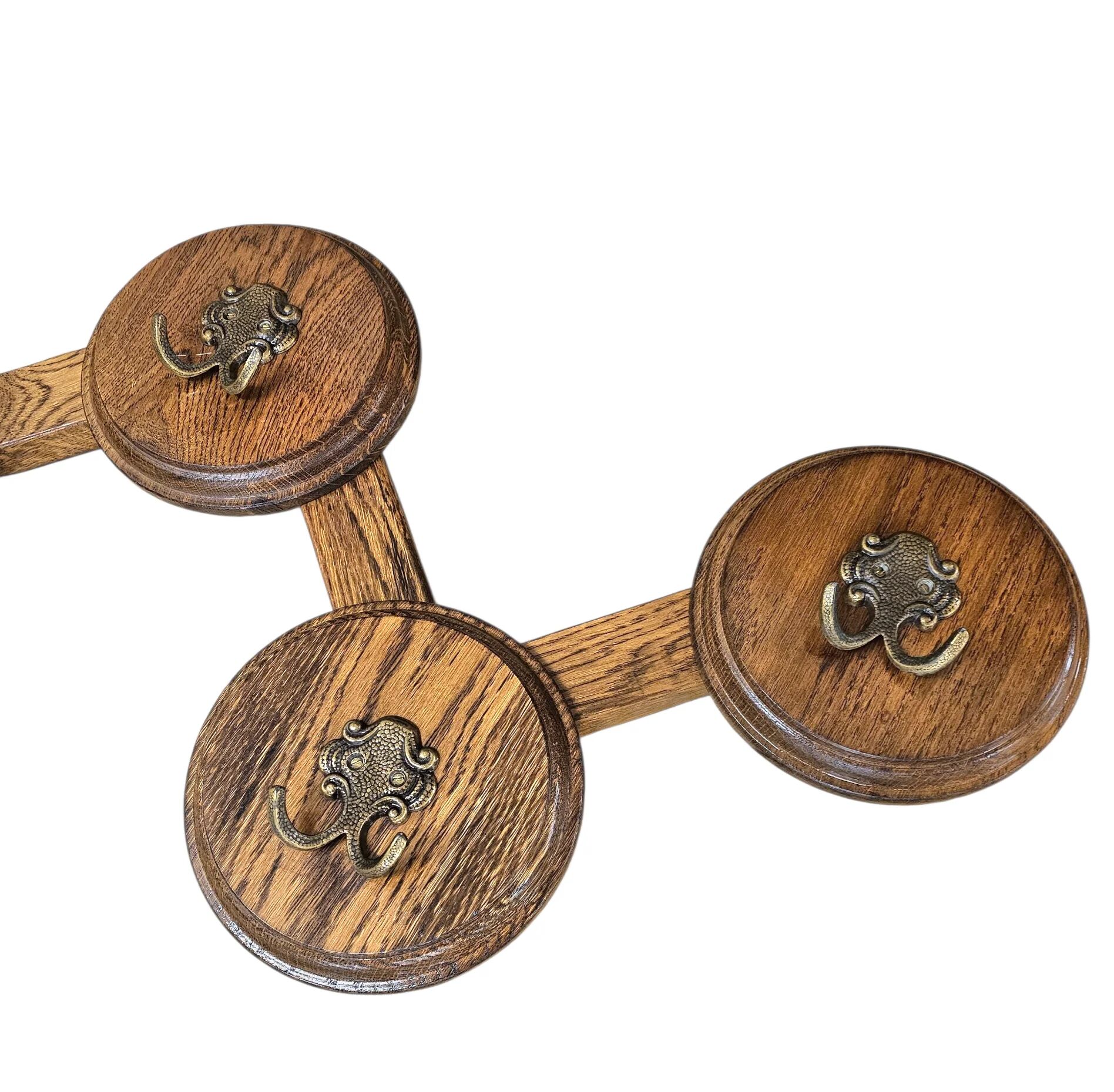 Oak wood wall coat rack / 1960s